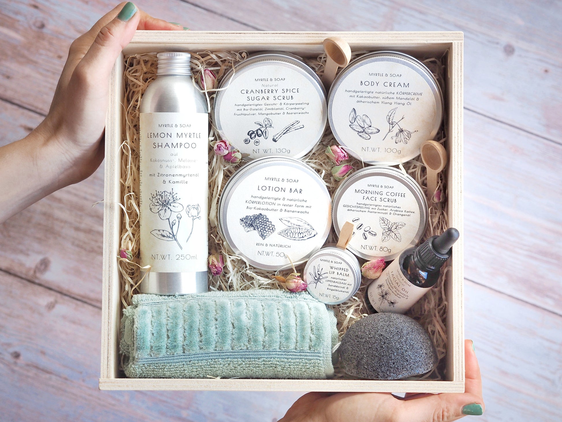 Myrtle MyBox Premium Care with all the essential products for a natural skincare and haircare routine. 